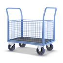 Plattformsvagn Malak, elastiska gummihjul, 4 högt galler, LxB 1000 x 650 mm