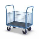 Plattformsvagn Malak, elastiska gummihjul, 4 högt galler, LxB 1000 x 650 mm