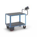 Eldriven Rullvagn Edessa, 2 hyllplan av plast, LxBxH 1470 x 700 x 1300 mm, blå