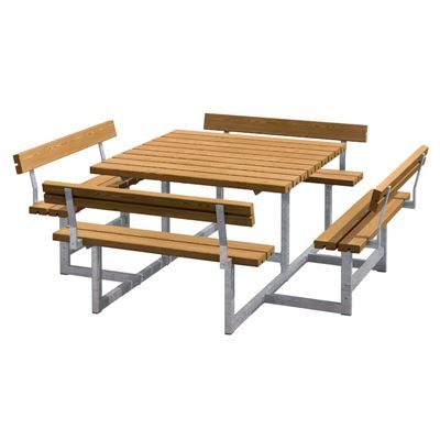 Bänkbord Ela, LxD 2240 x 2240 mm, med 4 ryggstöd, teak