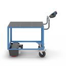 Eldriven Rullvagn Edessa, 1 hyllplan av plast, LxBxH 1470 x 700 x 1300 mm, blå