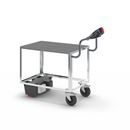 Eldriven Rullvagn Edessa, 1 hyllplan av plast, LxBxH 1470 x 700 x 1300 mm, galvaniserad