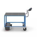 Eldriven Rullvagn Edessa, 1 hyllplan av plast, LxBxH 1670 x 800 x 1300 mm, blå