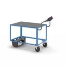 Eldriven Rullvagn Edessa, 1 hyllplan av plast, LxBxH 1670 x 800 x 1300 mm, blå