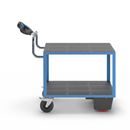 Eldriven Rullvagn Edessa, 2 hyllplan av plast, LxBxH 1470 x 700 x 1300 mm, blå