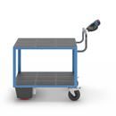 Eldriven Rullvagn Edessa, 2 hyllplan av plast, LxBxH 1470 x 700 x 1300 mm, blå