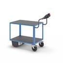 Eldriven Rullvagn Edessa, 2 hyllplan av plast, LxBxH 1470 x 700 x 1300 mm, blå