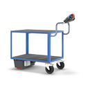 Eldriven Rullvagn Edessa, 2 hyllplan av plast, LxBxH 1670 x 800 x 1300 mm, blå