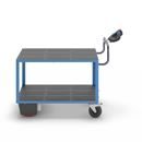 Eldriven Rullvagn Edessa, 2 hyllplan av plast, LxBxH 1670 x 800 x 1300 mm, blå