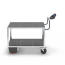 Eldriven Rullvagn Edessa, 2 hyllplan av plast, LxBxH 1670 x 800 x 1300 mm, galvaniserad