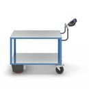 Eldriven Rullvagn Edessa, 2 hyllplan galvaniserade, LxBxH 1670 x 800 x 1300 mm, blå