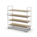 Hyllvagn Telma ESD, långa varianter, 4 länkhjul, 4 hyllor, LxBxH 1195 x 470 x 1120 mm, 2 med broms