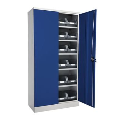 Förvaringsskåp med modulbackar Nilas, HxBxD 1830 x 915 x 421 mm, stomme ljusgrå / dörr blå / backar grå