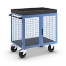 Verkstadsvagn Indra, front och långsidor av stålgaller, utan hyllplan