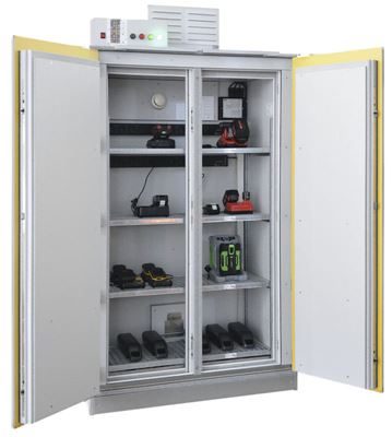 Säkerhetsskåp för batteriförvaring Ava, utan brandhämmande system, HxB 2250 x 1212 mm, 2 grenuttag