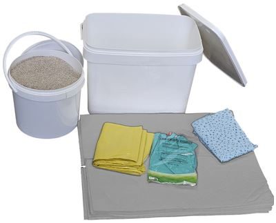 Saneringslåda Alex, med ark och granulat, utförande universal, grå ark