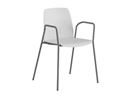 Stol Helmer, sits/ryggstöd i plast, 4-pack, sits vit, underrede silver, med armstöd