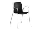 Stol Helmer, sits/ryggstöd i plast, 4-pack, sits svart, underrede vitt, med armstöd