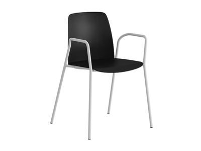 Stol Helmer, sits/ryggstöd i plast, 4-pack, sits svart, underrede vitt, med armstöd