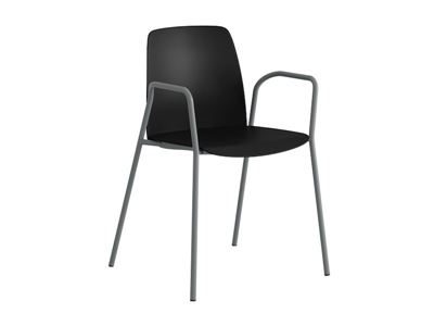 Stol Helmer, sits/ryggstöd i plast, 4-pack, sits svart, underrede silver, med armstöd