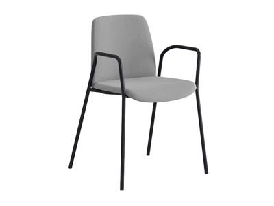 Stol Helmer, sits/ryggstöd stoppade, 4-pack, sits ljusgrå, underrede svart, med armstöd