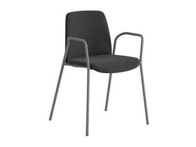 Stol Helmer, sits/ryggstöd stoppade, 4-pack, sits svart, underrede silver, med armstöd