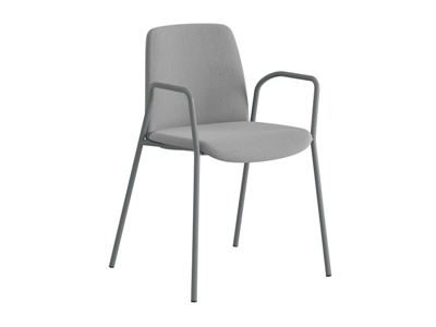 Stol Helmer, sits/ryggstöd stoppade, 4-pack, sits ljusgrå, underrede silver, med armstöd