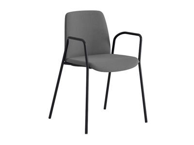 Stol Helmer, sits/ryggstöd stoppade, 4-pack, sits mörkgrå, underrede svart, med armstöd