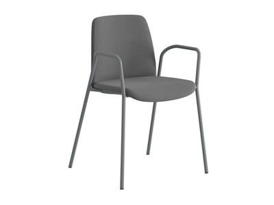 Stol Helmer, sits/ryggstöd stoppade, 4-pack, sits mörkgrå, underrede silver, med armstöd