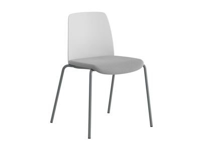 Stol Helmer, sits stoppad, ryggstöd plast, 4-pack, sits vit/ljusgrå, underrede silver