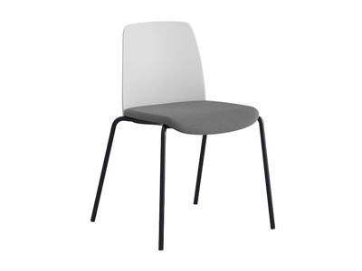 Stol Helmer, sits stoppad, ryggstöd plast, 4-pack, sits vit/mörkgrå, underrede svart