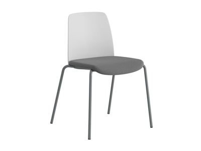 Stol Helmer, sits stoppad, ryggstöd plast, 4-pack, sits vit/mörkgrå, underrede silver