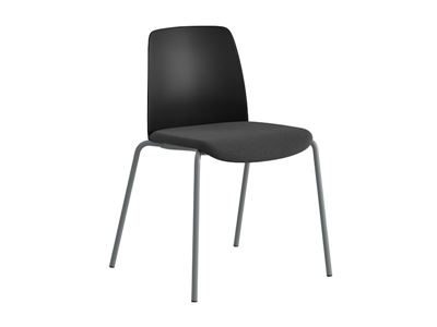 Stol Helmer, sits stoppad, ryggstöd plast, 4-pack, sits svart, underrede silver