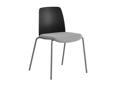 Stol Helmer, sits stoppad, ryggstöd plast, 4-pack, sits svart/ljusgrå, underrede silver