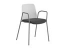 Stol Helmer, sits stoppad, ryggstöd plast, 4-pack, sits vit/svart, underrede silver, med armstöd