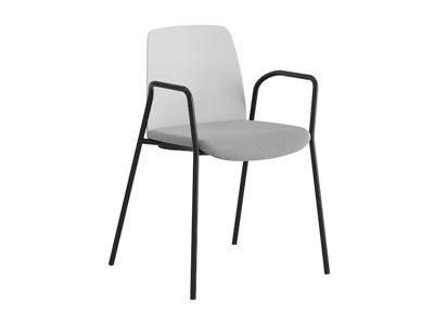 Stol Helmer, sits stoppad, ryggstöd plast, 4-pack, sits vit/ljusgrå, underrede svart, med armstöd