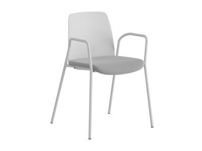 Stol Helmer, sits stoppad, ryggstöd plast, 4-pack, sits vit/ljusgrå, underrede vitt, med armstöd