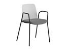 Stol Helmer, sits stoppad, ryggstöd plast, 4-pack, sits vit/mörkgrå, underrede svart, med armstöd