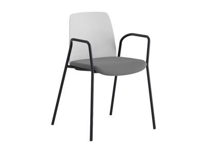 Stol Helmer, sits stoppad, ryggstöd plast, 4-pack, sits vit/mörkgrå, underrede svart, med armstöd