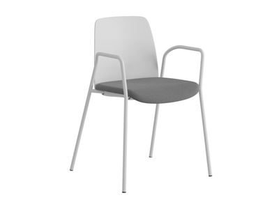 Stol Helmer, sits stoppad, ryggstöd plast, 4-pack, sits vit/mörkgrå, underrede vitt, med armstöd