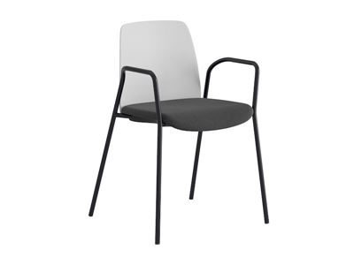 Stol Helmer, sits stoppad, ryggstöd plast, 4-pack, sits vit/svart, underrede svart, med armstöd