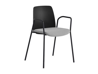 Stol Helmer, sits stoppad, ryggstöd plast, 4-pack, sits svart/ljusgrå, underrede svart, med armstöd