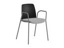 Stol Helmer, sits stoppad, ryggstöd plast, 4-pack, sits svart/ljusgrå, underrede silver, med armstöd