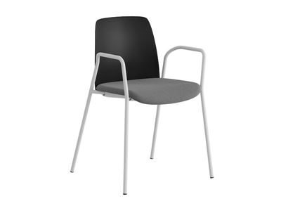 Stol Helmer, sits stoppad, ryggstöd plast, 4-pack, sits svart/mörkgrå, underrede vitt, med armstöd