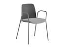 Stol Helmer, sits stoppad, ryggstöd plast, 4-pack, sits mörkgrå/ljusgrå, underrede silver, med armstöd