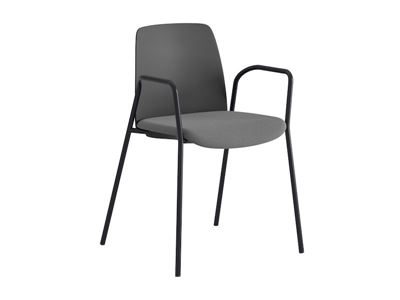 Stol Helmer, sits stoppad, ryggstöd plast, 4-pack, sits mörkgrå, underrede svart, med armstöd