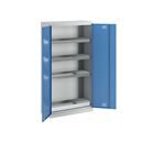 Kemikalieskåp Tom, med 3 tråghyllor och 1 bottentråg, dörrar gentianblå