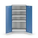 Kemikalieskåp Tom, med 3 tråghyllor och 1 bottentråg, dörrar gentianblå