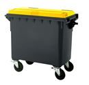 Sopkärl på hjul Vilma, volym 660 l, BxHxD 1360 x 1235 x 765 mm, antracitgrå/gul