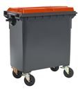 Sopkärl på hjul Vilma, volym 770 l, BxHxD 1360 x 1330 x 770 mm, antracitgrå/röd